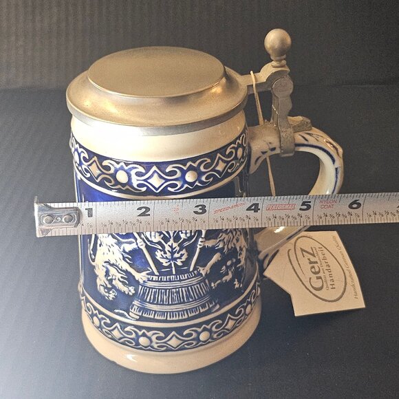 Vtg. Gerz German Zinc Lidded Beer Stein Cobalt Blue Koptenumab Gotterhalt's - Picture 12 of 12